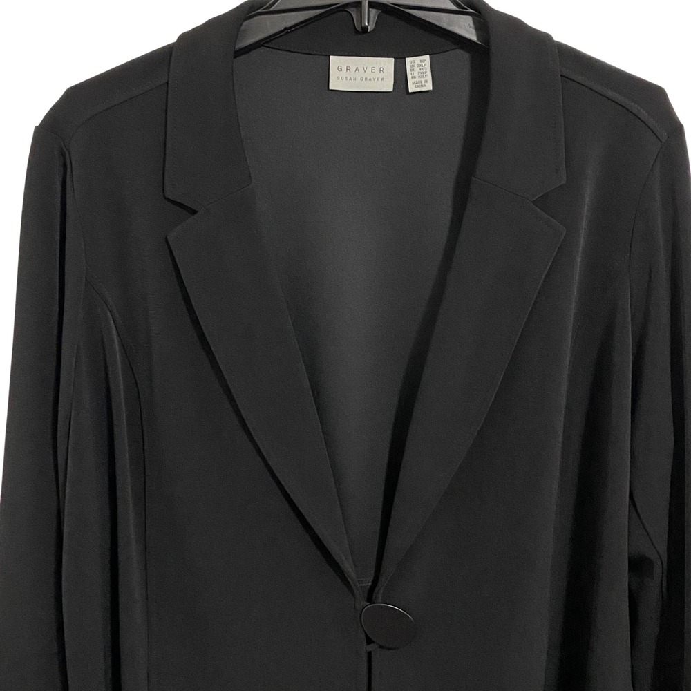 Susan Graver Officecore Blazer Women 1XP Black Single Button Notched Lapel - Picture 3 of 6